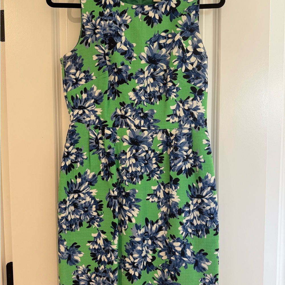 J. Crew Green and Blue Sheath Midi Dress for Wedding Guests